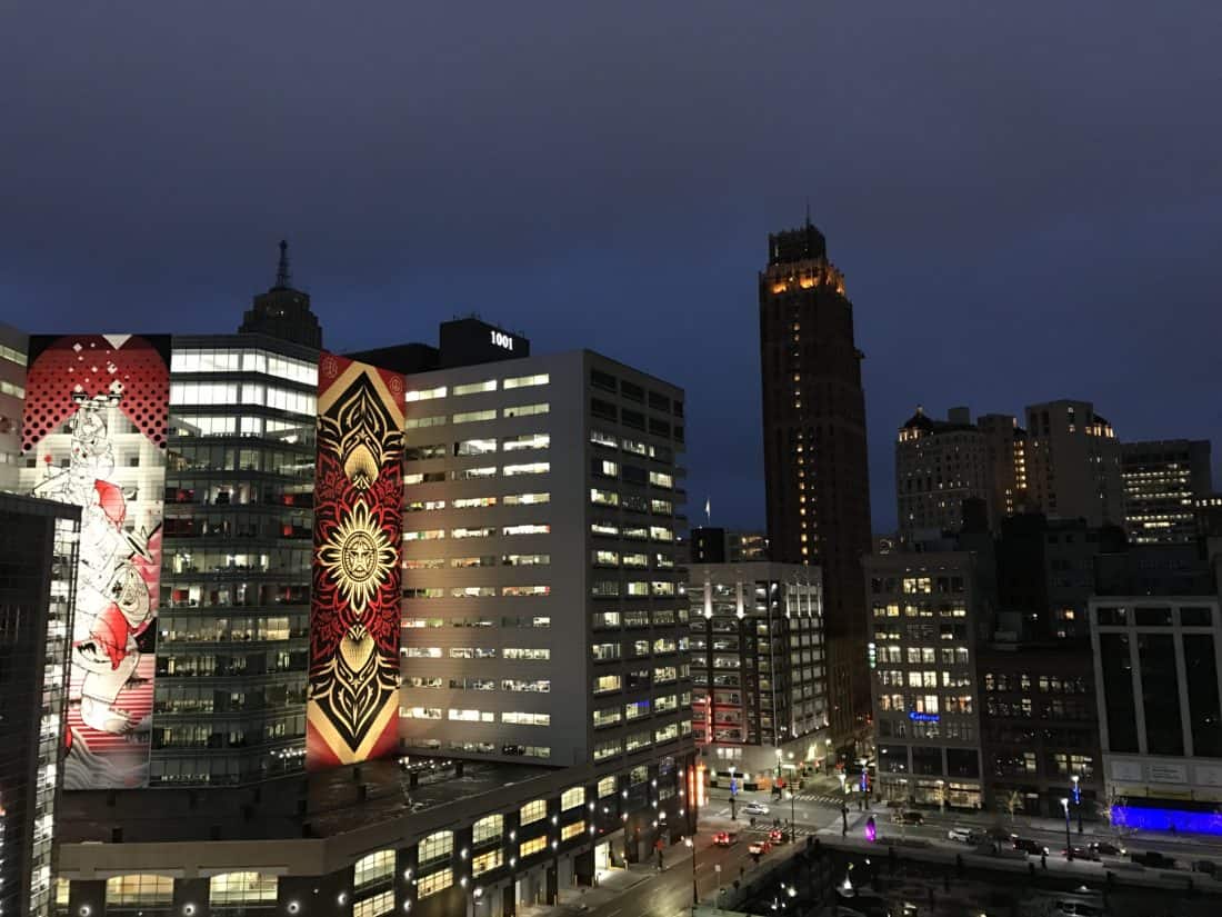 detroit skyline at night