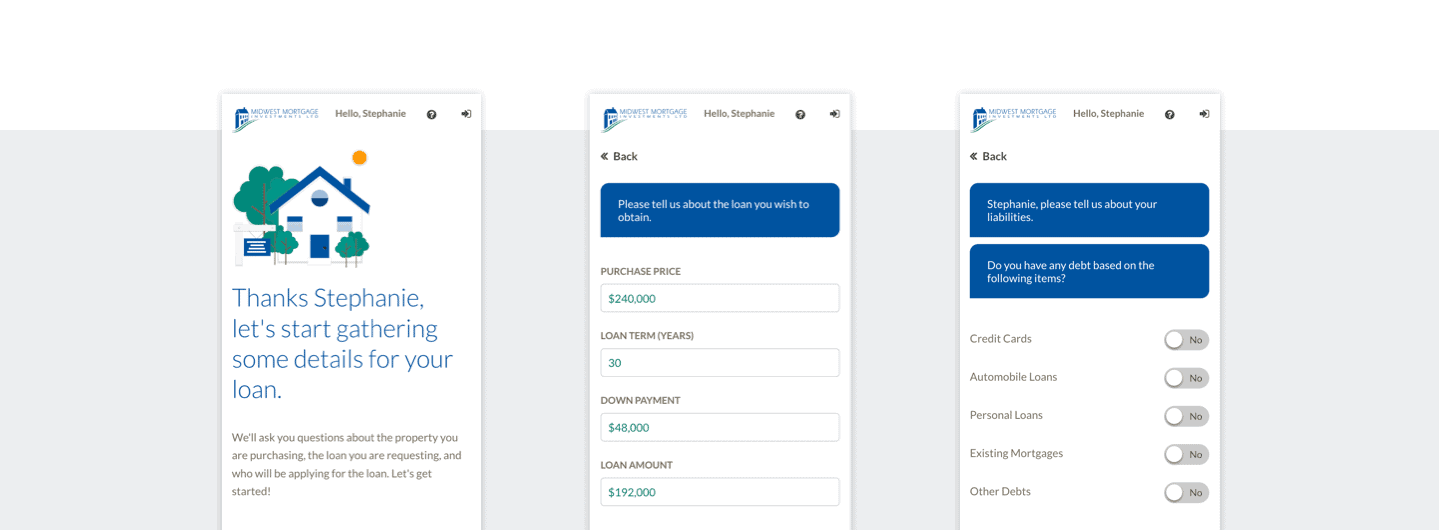 chat screenshots conversational mortgage application